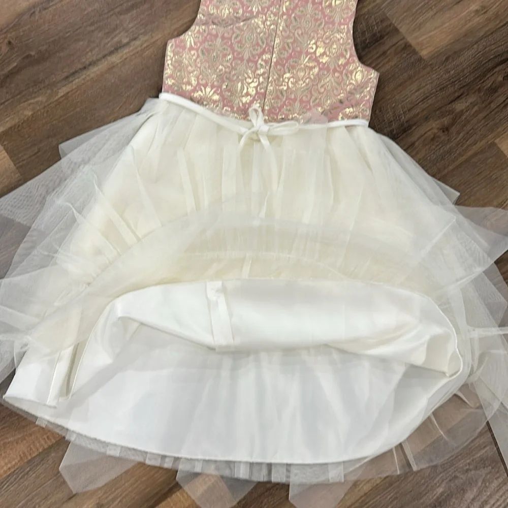 American Princess Pearls and Tulle Sparkle Fancy Dress Size 7 Pink/Cream/Gold